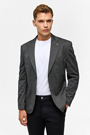 Siyah Slim Desenli Mono Yaka 6 Drop Ceket