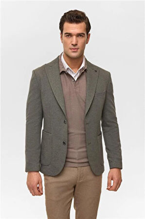 Haki Slim Desenli Mono Yaka 6 Drop Ceket