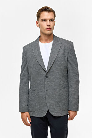 Antrasit Regular Desenli Mono Yaka 6 Drop Ceket