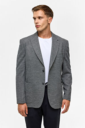 Antrasit Regular Desenli Mono Yaka 6 Drop Ceket