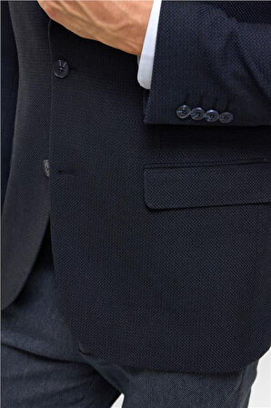 Lacivert Regular Desenli Mono Yaka 4 Drop Ceket