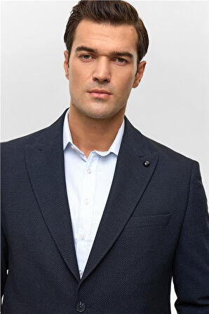 Lacivert Regular Desenli Mono Yaka 4 Drop Ceket