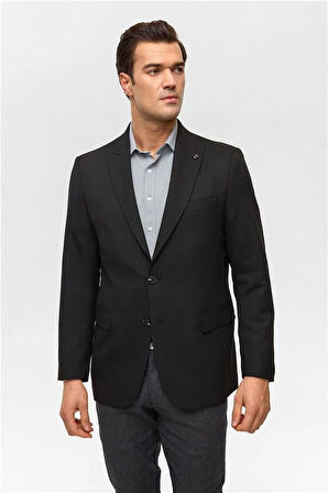 Siyah Regular Desenli Mono Yaka 6 Drop Ceket