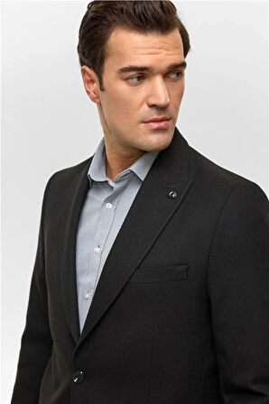 Siyah Regular Desenli Mono Yaka 6 Drop Ceket