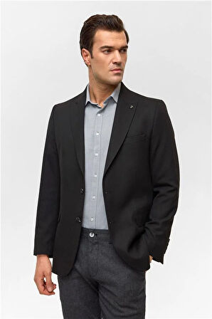 Siyah Regular Desenli Mono Yaka 6 Drop Ceket