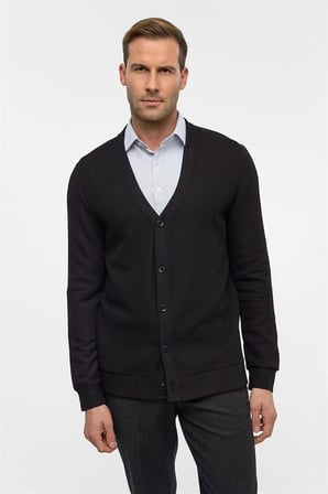 Siyah Regular Düz V Yaka Sweatshirt