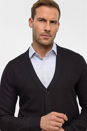 Siyah Regular Düz V Yaka Sweatshirt