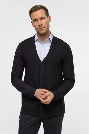 Siyah Regular Düz V Yaka Sweatshirt