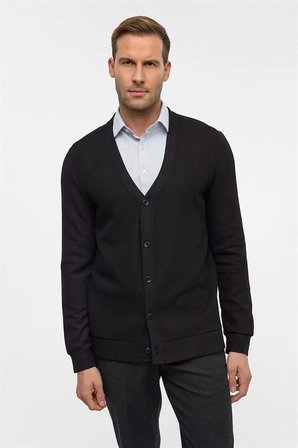 Siyah Regular Düz V Yaka Sweatshirt