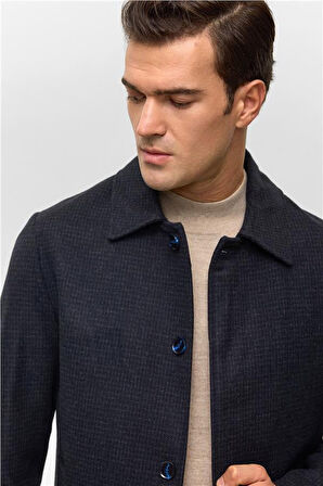 Lacivert Regular Düz Bebe Yaka Kaban