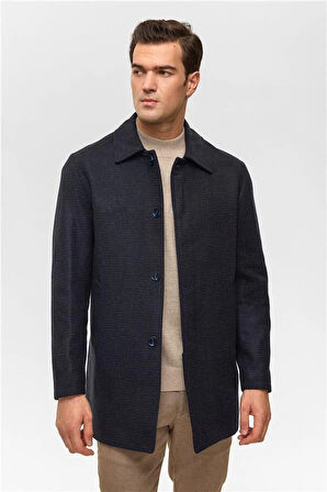 Lacivert Regular Düz Bebe Yaka Kaban