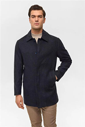 Lacivert Regular Düz Bebe Yaka Kaban