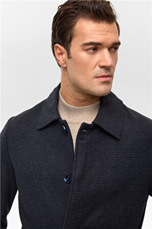 Lacivert Regular Düz Bebe Yaka Kaban