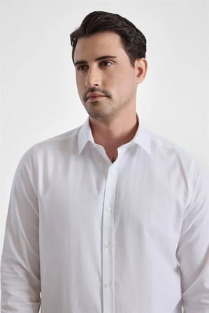 Beyaz Slim Klasik Yaka Düz Casual Gömlek