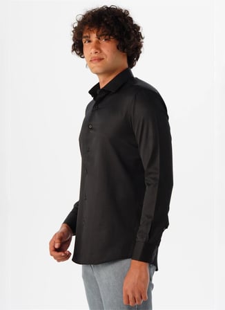 Süvari Siyah Erkek Slim Fit Armürlü Gömlek GM2024700611