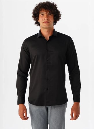 Süvari Siyah Erkek Slim Fit Armürlü Gömlek GM2024700611
