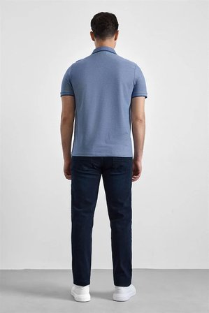 Saks Mavi Regular Düz Baskısız Pike Fermuarlı Polo Yaka Nefes Alabilen Tişört
