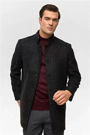 Siyah Regular Desenli Hakim Yaka Kaban