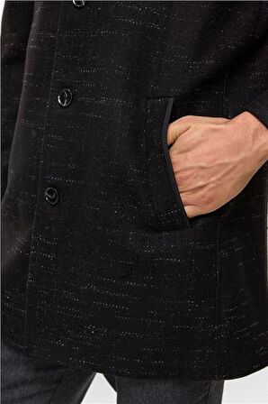 Siyah Regular Desenli Hakim Yaka Kaban