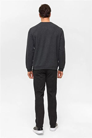 Antrasit Regular Düz Bisiklet Yaka Sweatshirt