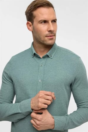 Haki Slim Düğmeli Yaka Manşetli Casual Gömlek