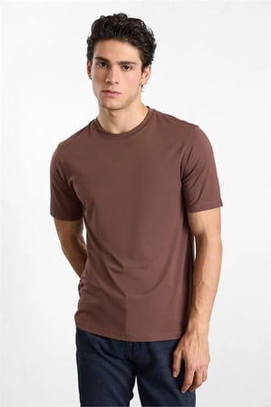 Koyu Kahve Slim Düz Baskısız Süprem Bisiklet Yaka Tişört