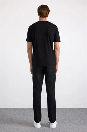 Siyah Slim Düz Baskısız Süprem Bisiklet Yaka Tişört