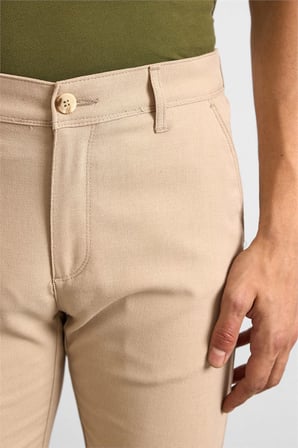 Bej Slim Düz Armürlü Normal Bel Klasik Pantolon