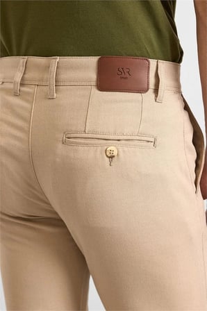 Bej Slim Düz Armürlü Normal Bel Klasik Pantolon