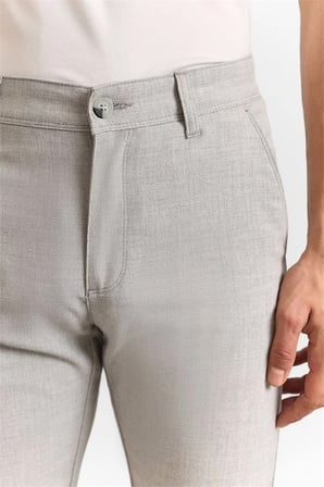 Gri Slim Düz Armürlü Normal Bel Klasik Pantolon