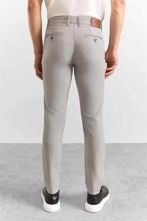 Gri Slim Düz Armürlü Normal Bel Klasik Pantolon