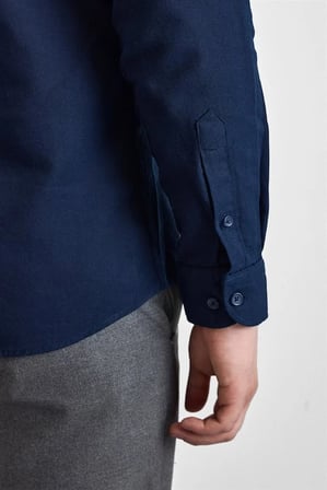 Lacivert Slim Düğmeli Yaka Düz Casual Gömlek