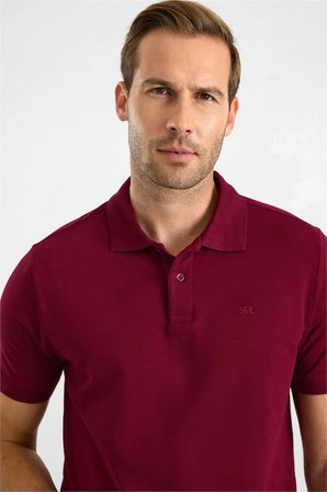 Koyu Bordo Slim Düz Nakışlı Pike Düğmeli Polo Yaka Tişört