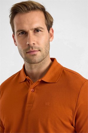 Kiremit Slim Düz Nakışlı Pike Düğmeli Polo Yaka Tişört
