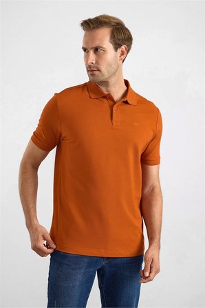 Kiremit Slim Düz Nakışlı Pike Düğmeli Polo Yaka Tişört