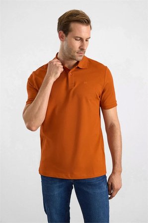 Kiremit Slim Düz Nakışlı Pike Düğmeli Polo Yaka Tişört