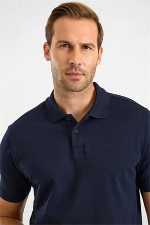 Lacivert Slim Düz Nakışlı Pike Düğmeli Polo Yaka Tişört