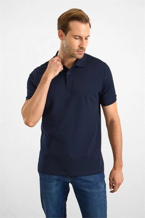 Lacivert Slim Düz Nakışlı Pike Düğmeli Polo Yaka Tişört