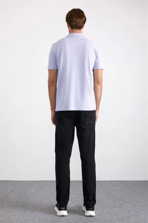 Açık Lila Slim Düz Nakışlı Pike Düğmeli Polo Yaka Tişört