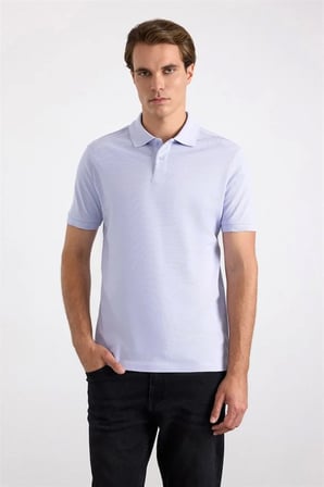 Açık Lila Slim Düz Nakışlı Pike Düğmeli Polo Yaka Tişört