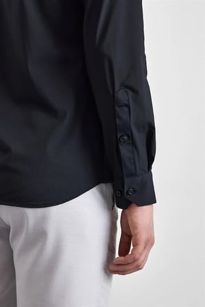 Siyah Slim Klasik Yaka Düz Casual Gömlek