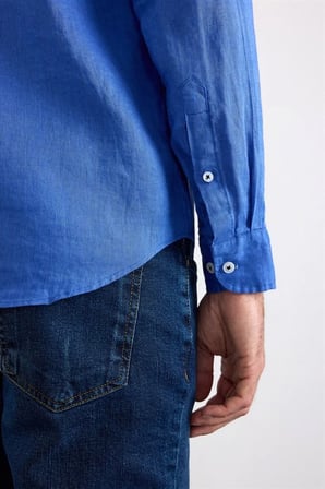 Saks Mavi Regular Klasik Yaka Düz Cepsiz Düğmeli Uzun Kollu Casual Gömlek