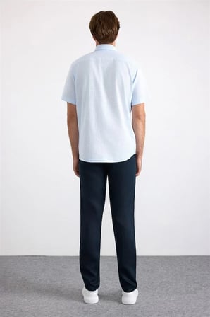 Buz Mavi Regular Düğmeli Yaka Düz İpliği Boyalı Kapaksız Cep Düz Kısa Kollu Casual Gömlek