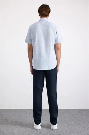 Mavi Regular Düğmeli Yaka Düz İpliği Boyalı Kapaksız Cep Düz Kısa Kollu Casual Gömlek
