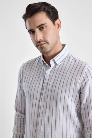 Lacivert Slim Düğmeli Yaka Casual Gömlek