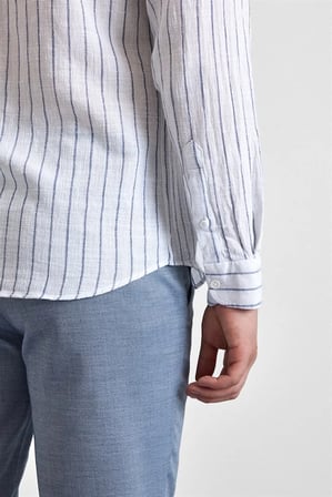 Lacivert Slim Düğmeli Yaka Casual Gömlek