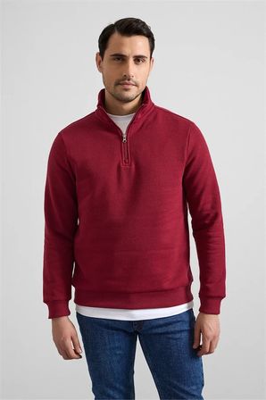 Koyu Bordo Regular Düz Yarım Balıkçı Yaka Sweatshirt