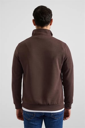 Koyu Kahve Regular Düz Yarım Balıkçı Yaka Sweatshirt