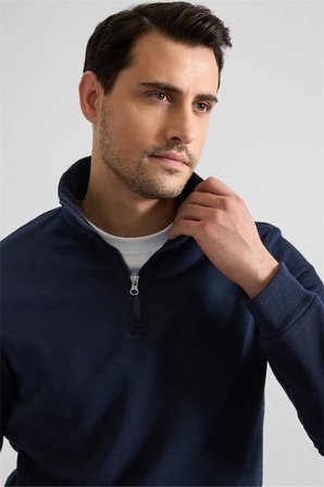 Lacivert Regular Düz Yarım Balıkçı Yaka Sweatshirt