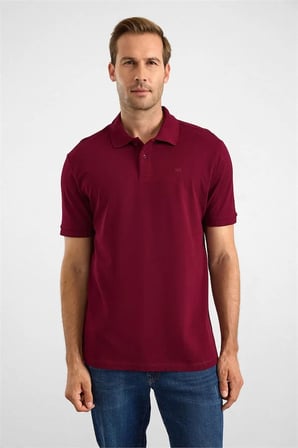 Koyu Bordo Regular Düz Nakışlı Pike Düğmeli Polo Yaka Tişört